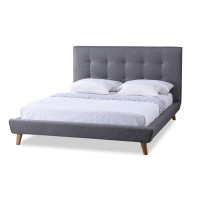 Baxton Studio BBT6537-Queen-Grey Jonesy Scandinavian Style Mid-century Grey Queen Size Platform Bed